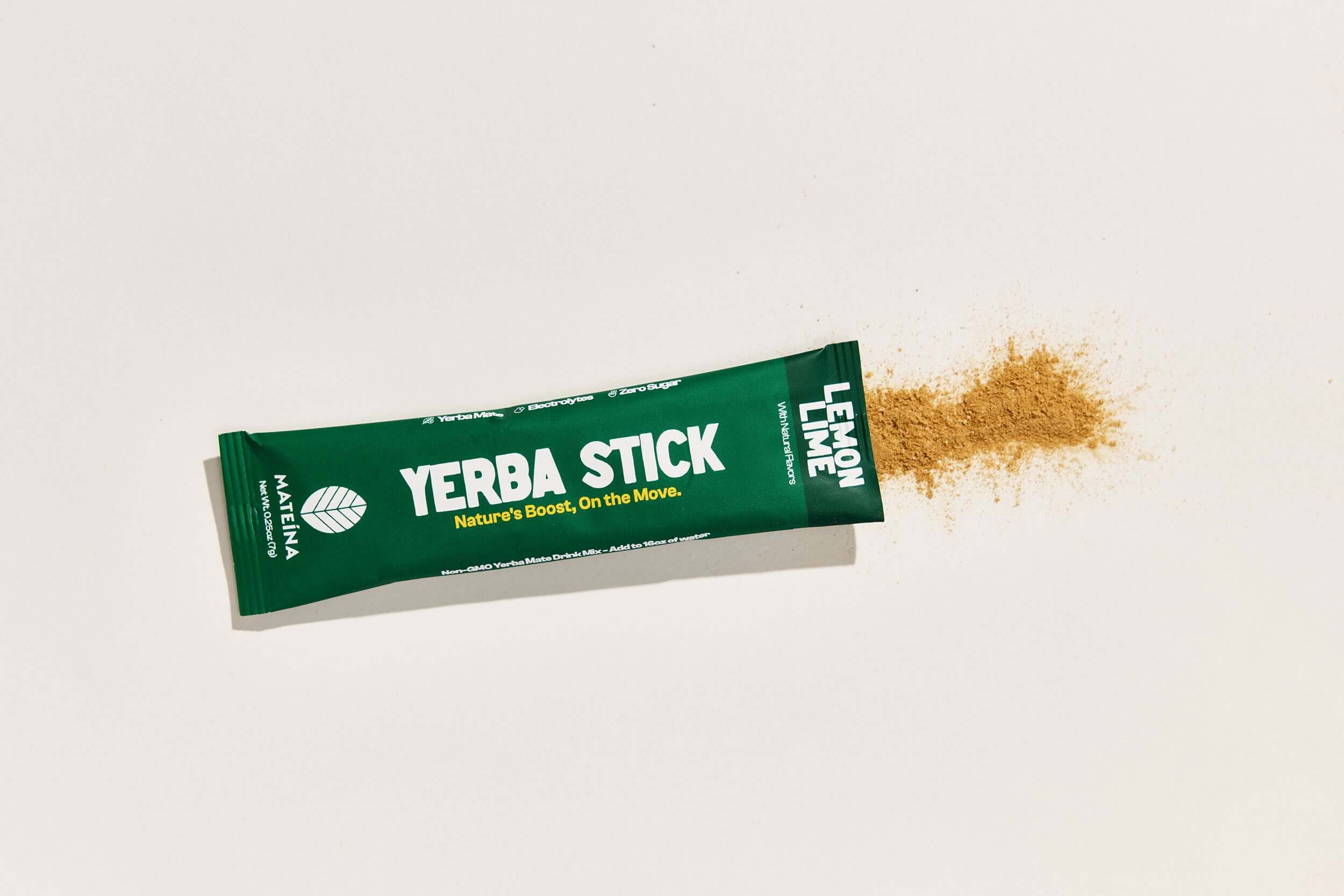Yerba Mate + Electrolytes - Lemon Lime stick with powder, perfect for on-the-go energy and hydration.