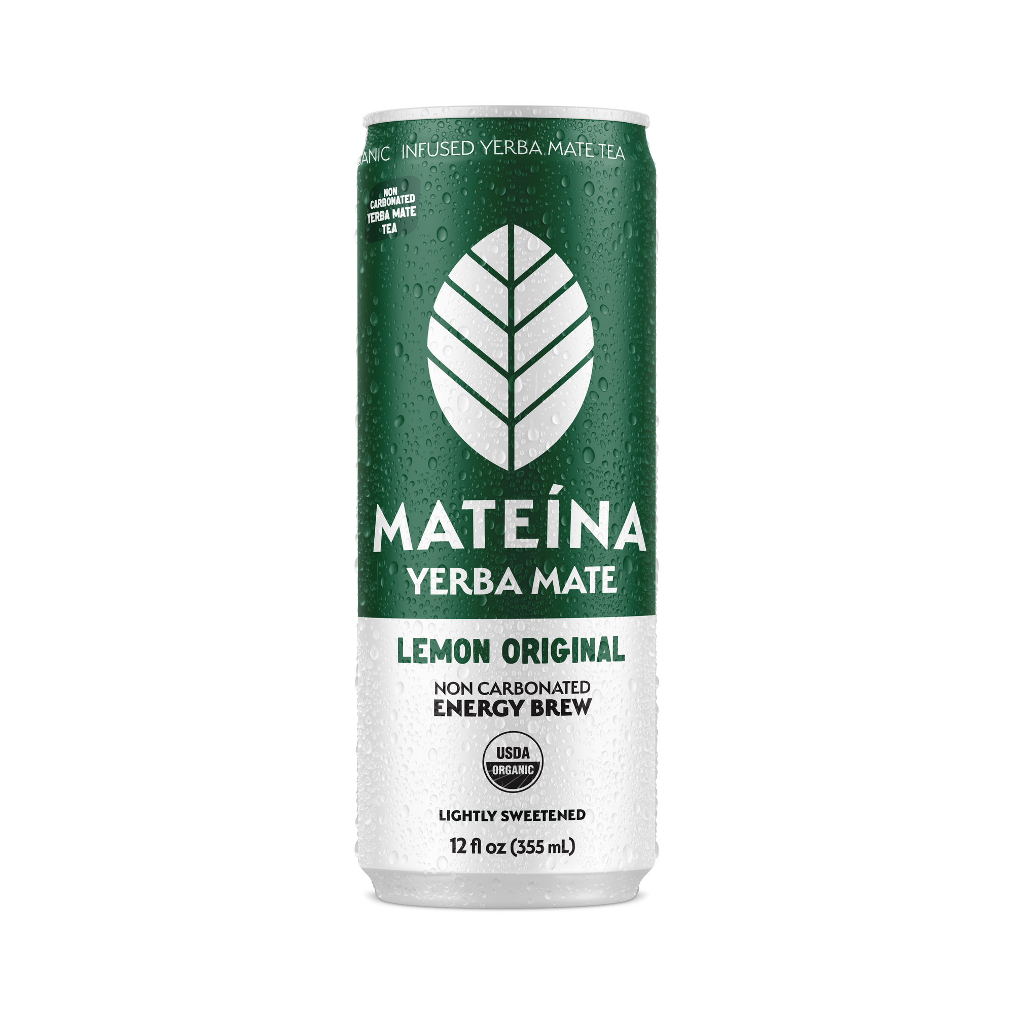 Mateina Energy Brew - Lemon Original, a non-carbonated yerba mate drink with light sweetness in a 12 oz can.